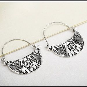 Reduced Silver Tone Boho Tribal Earrings